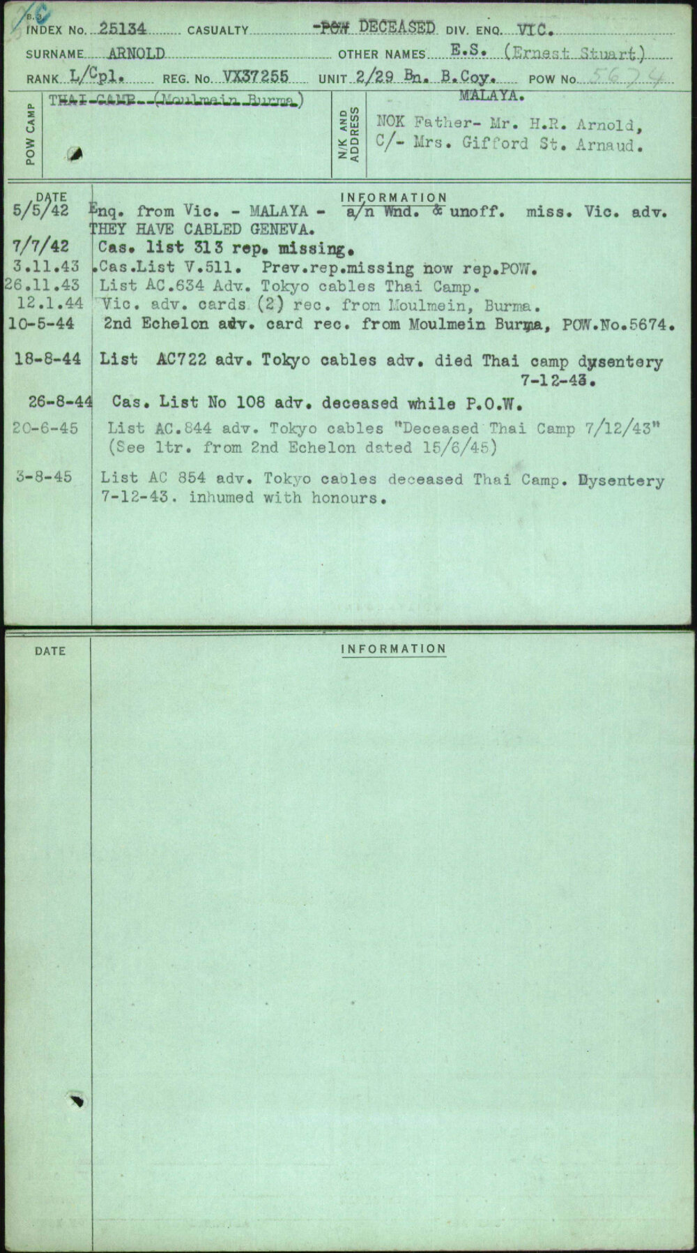 Arnold, E S (Ernest Stuart), VX37255