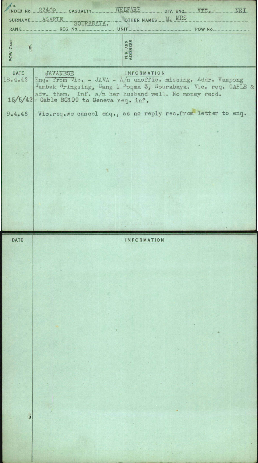 Asarie, M Mrs, Sourabaya