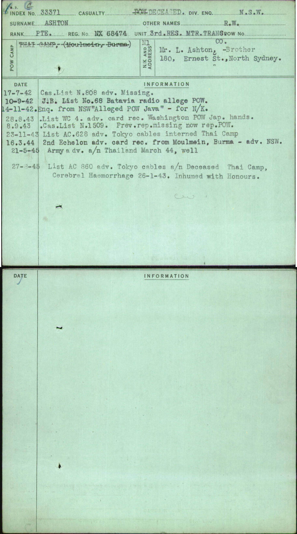 Ashton, R W, NX68474