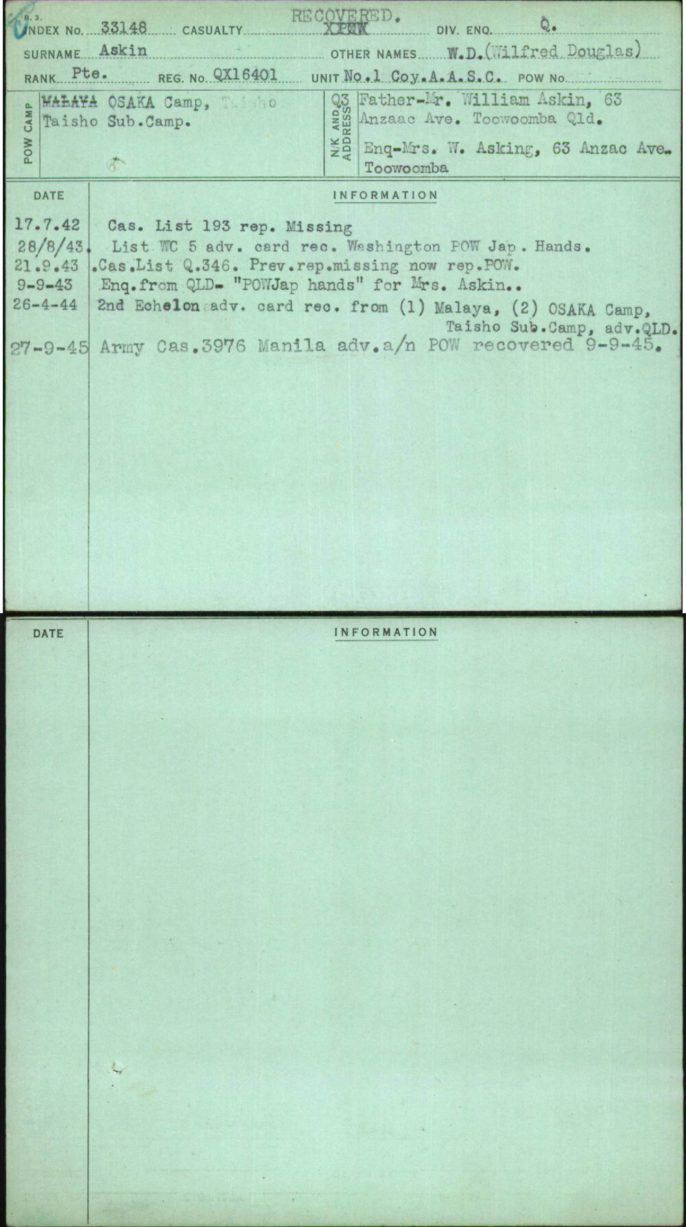 Askin, W D (Wilfred Douglas), QX16401