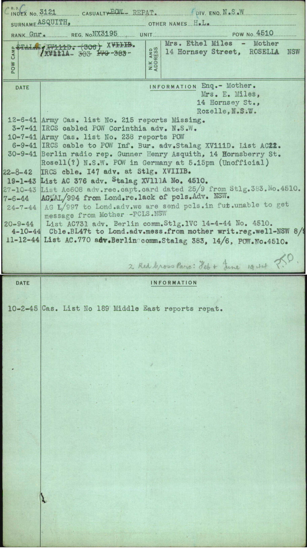Asquith, H L, NX3195