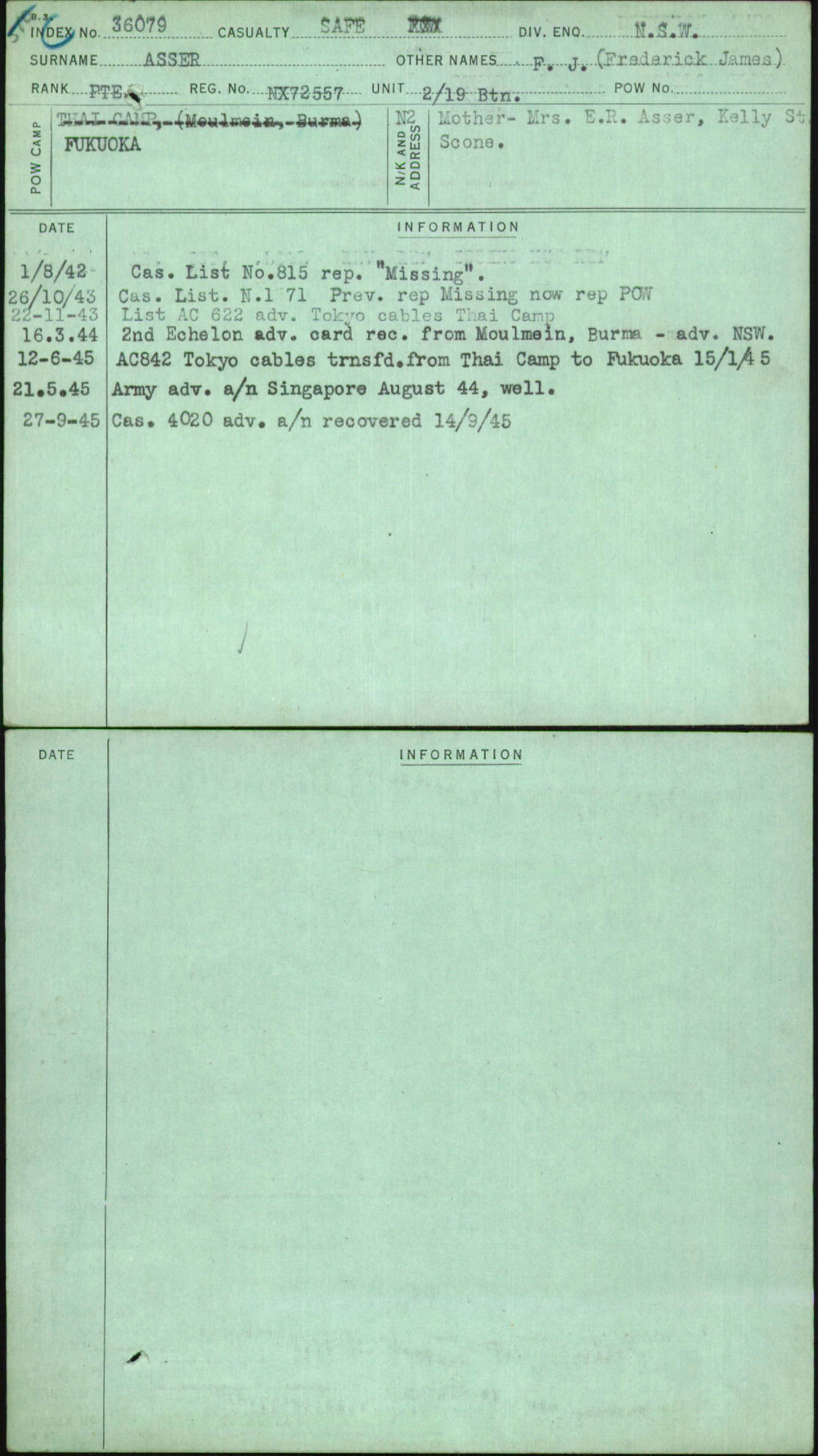 Asser, F J (Frederick James), NX72557
