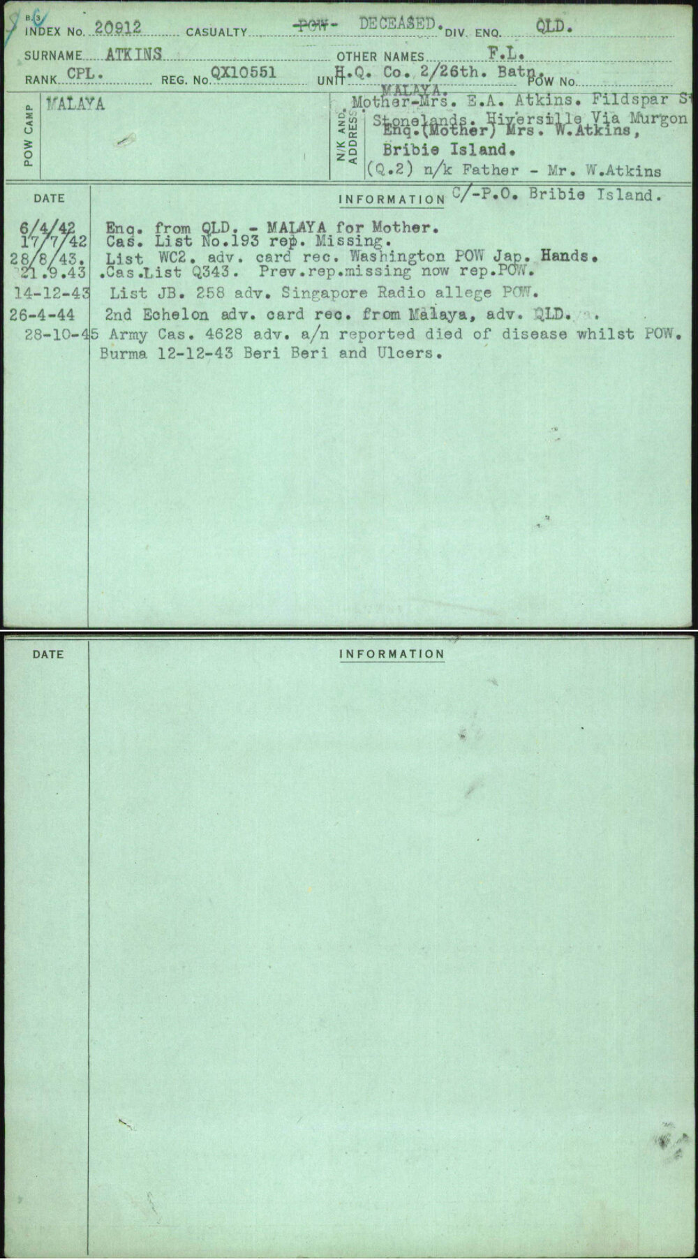 Atkins, F L, QX10551