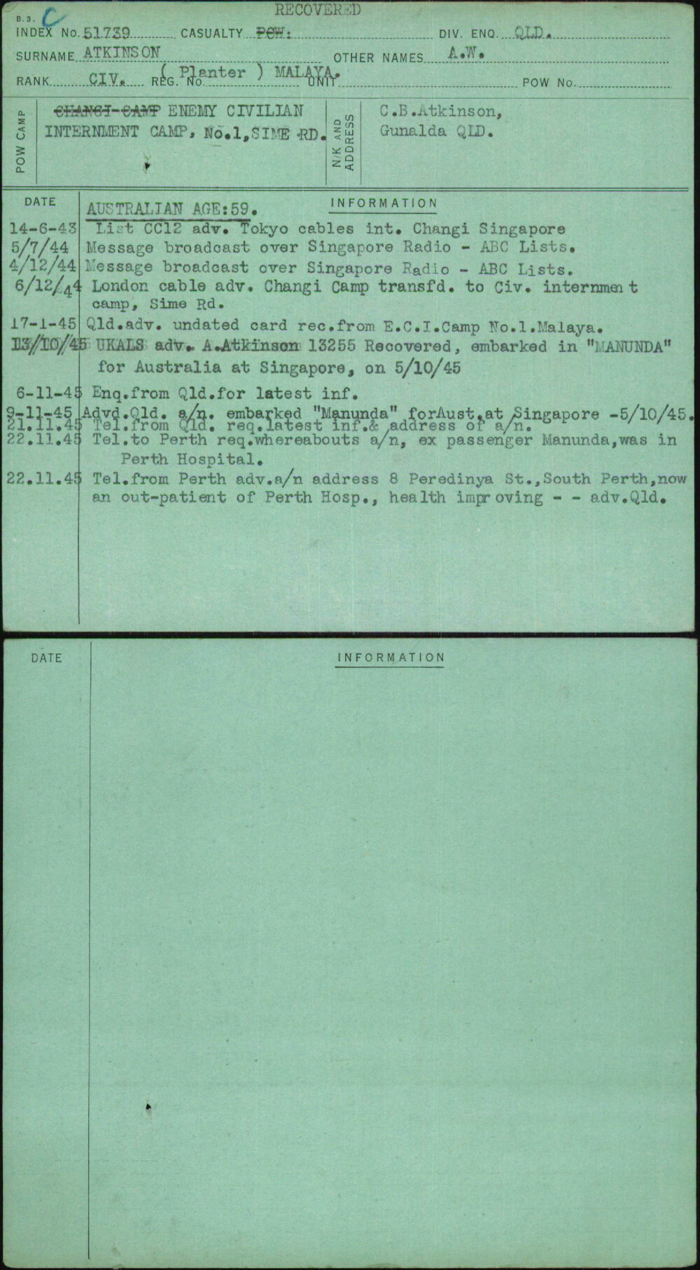 Atkinson, A W, (Planter) Malaya