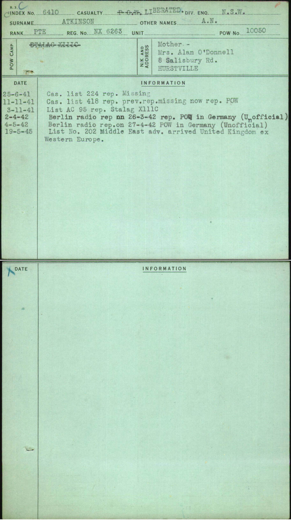 Atkinson, A N, NX6263