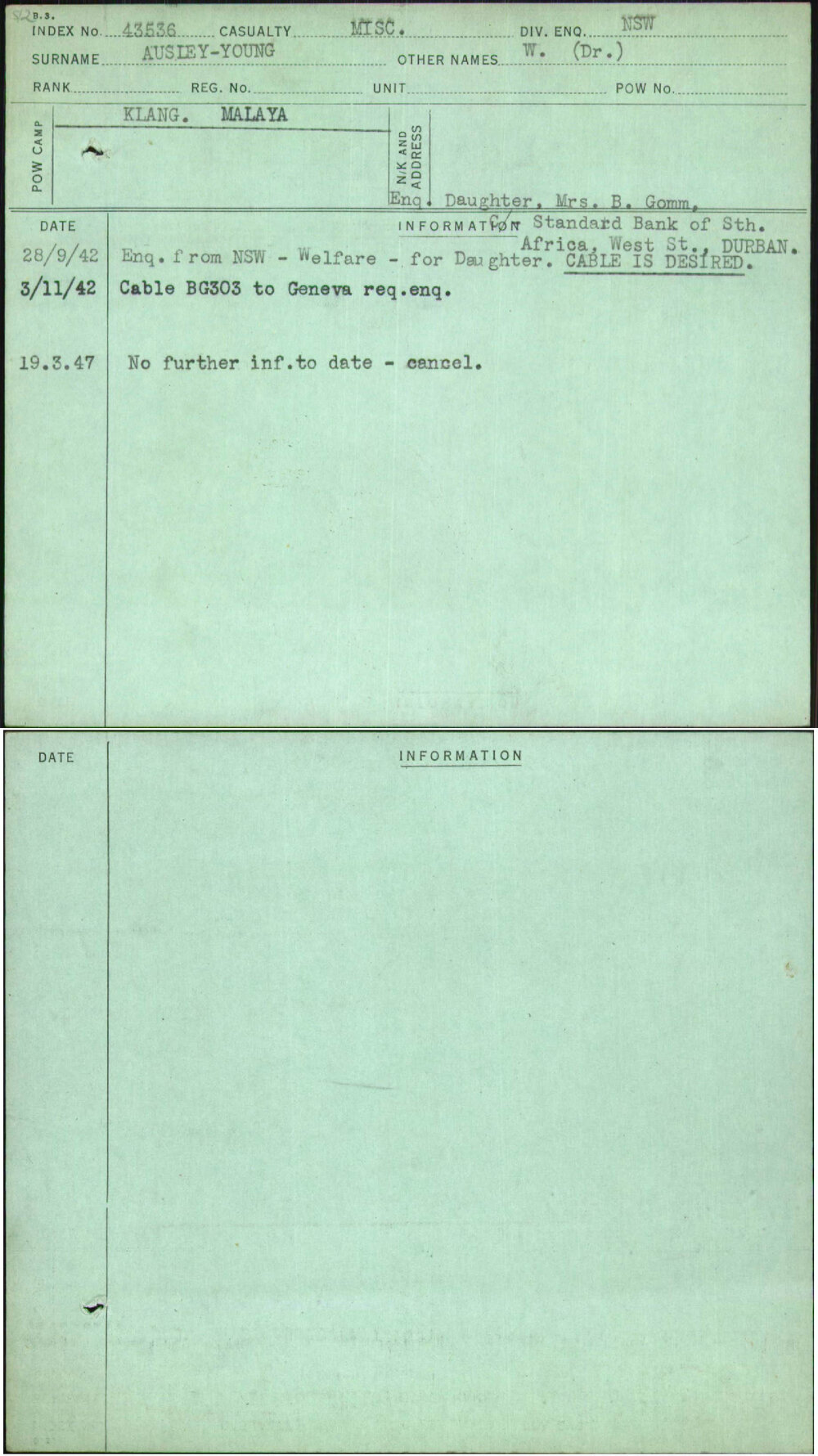 Ausley-Young, W (Dr ), [No Service Number]