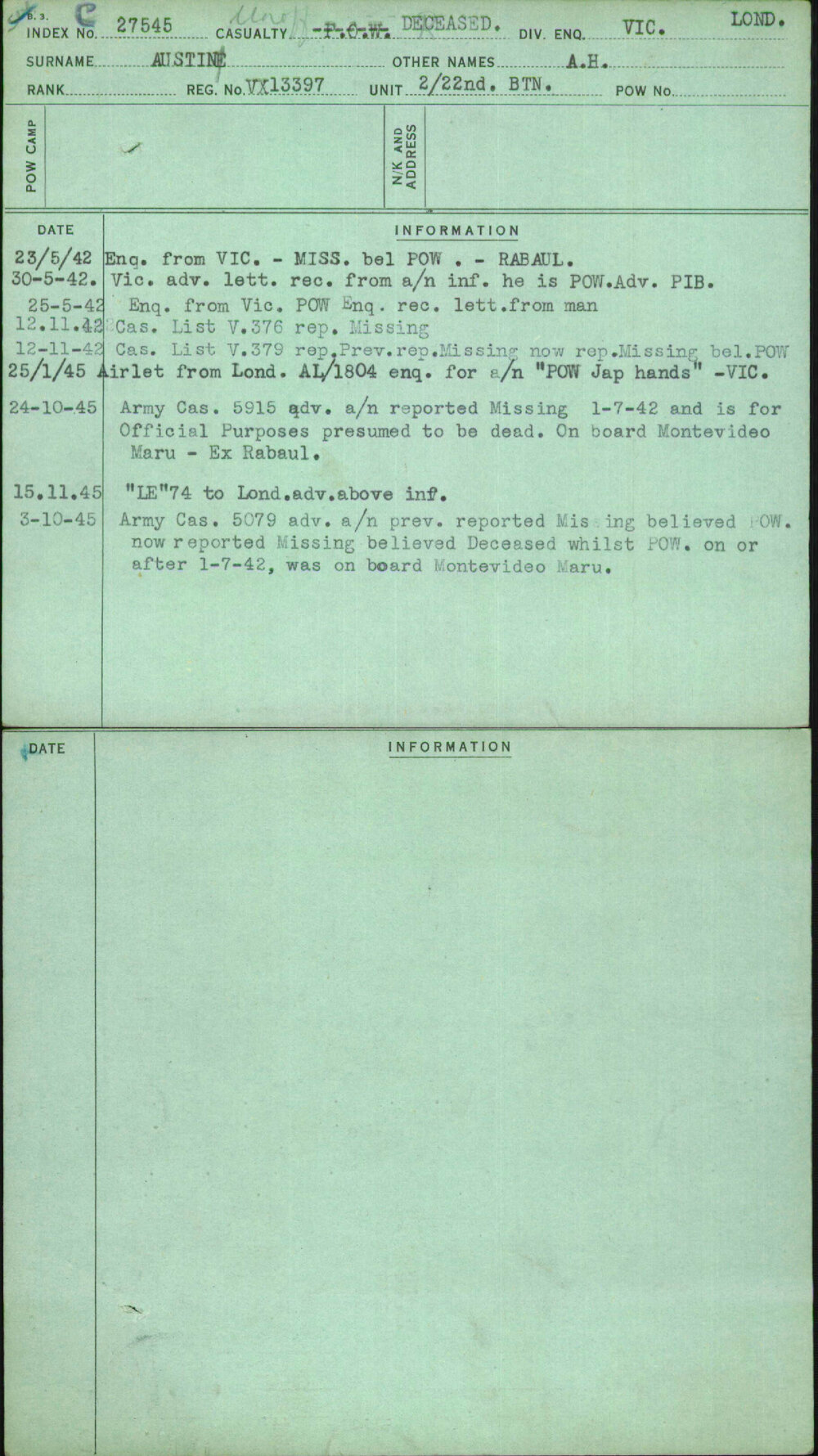 Austine, A H, VX13397