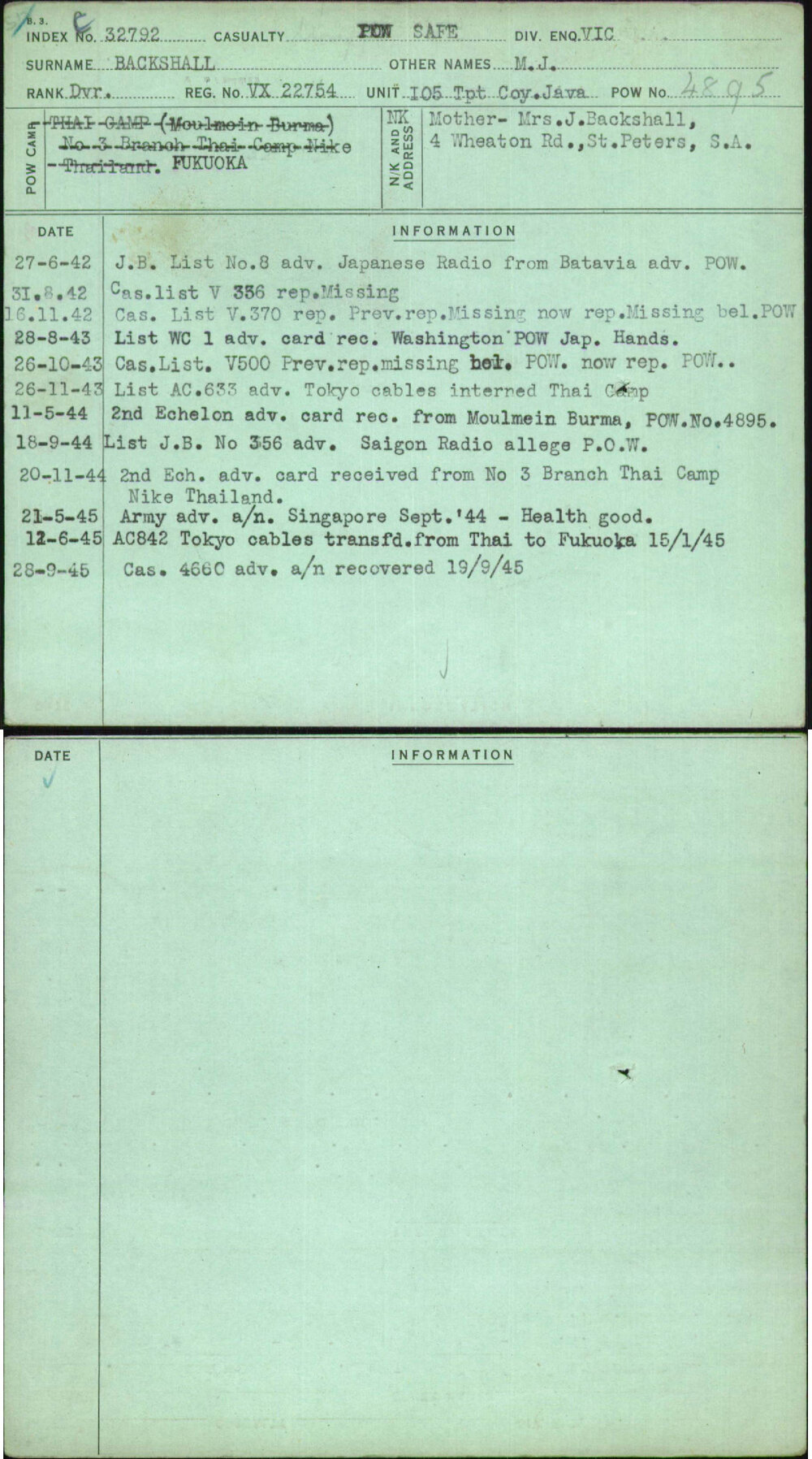 Backshall, M J, VX22754