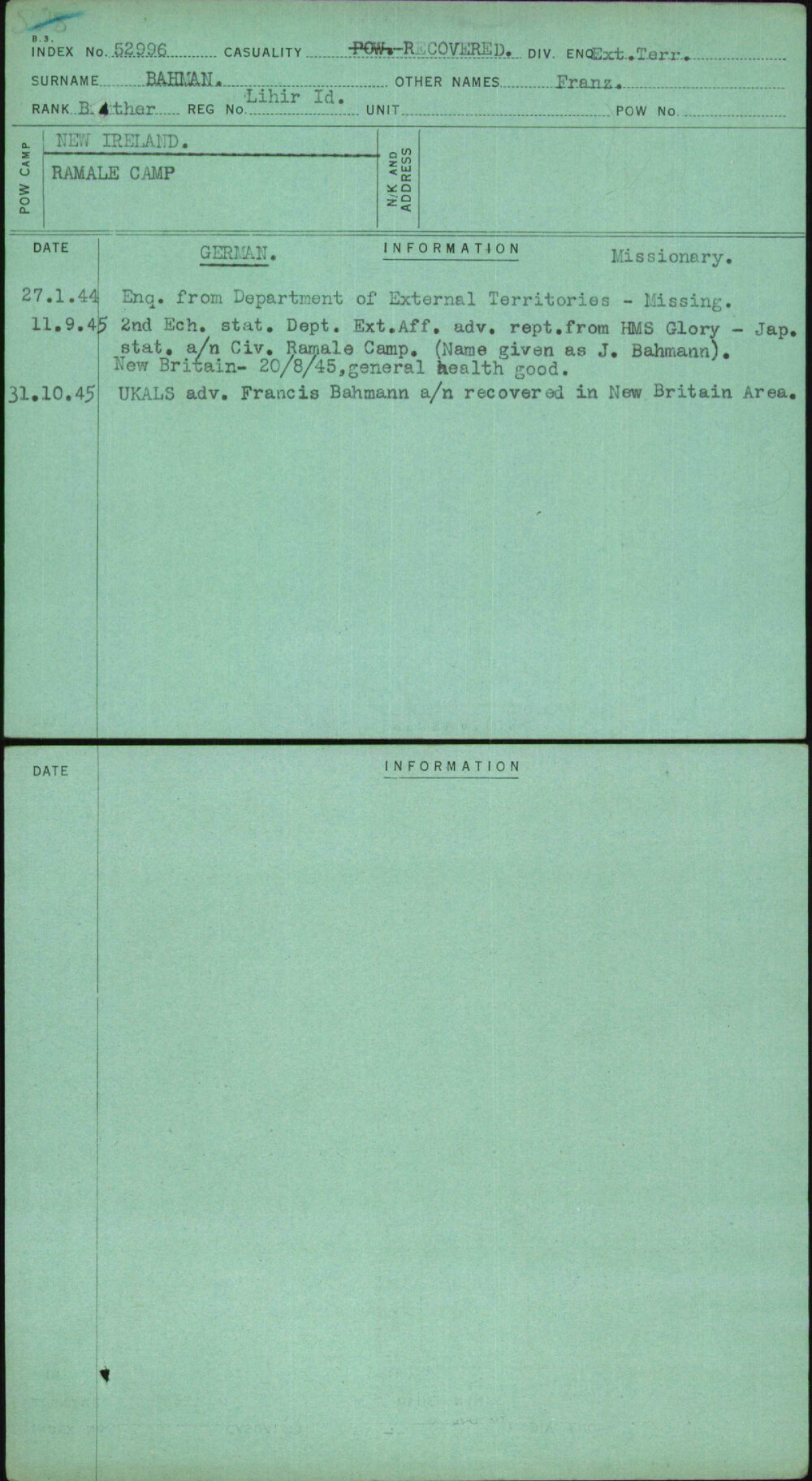 Bahman, Franz, Lihir Id