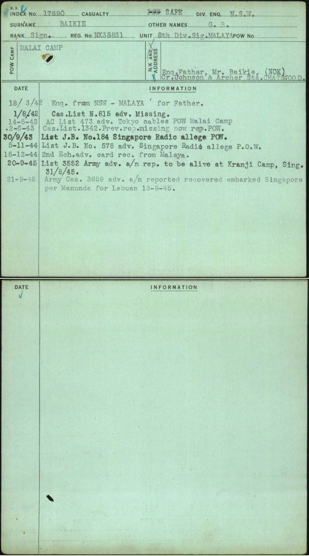 Baikie, G R, NX38831