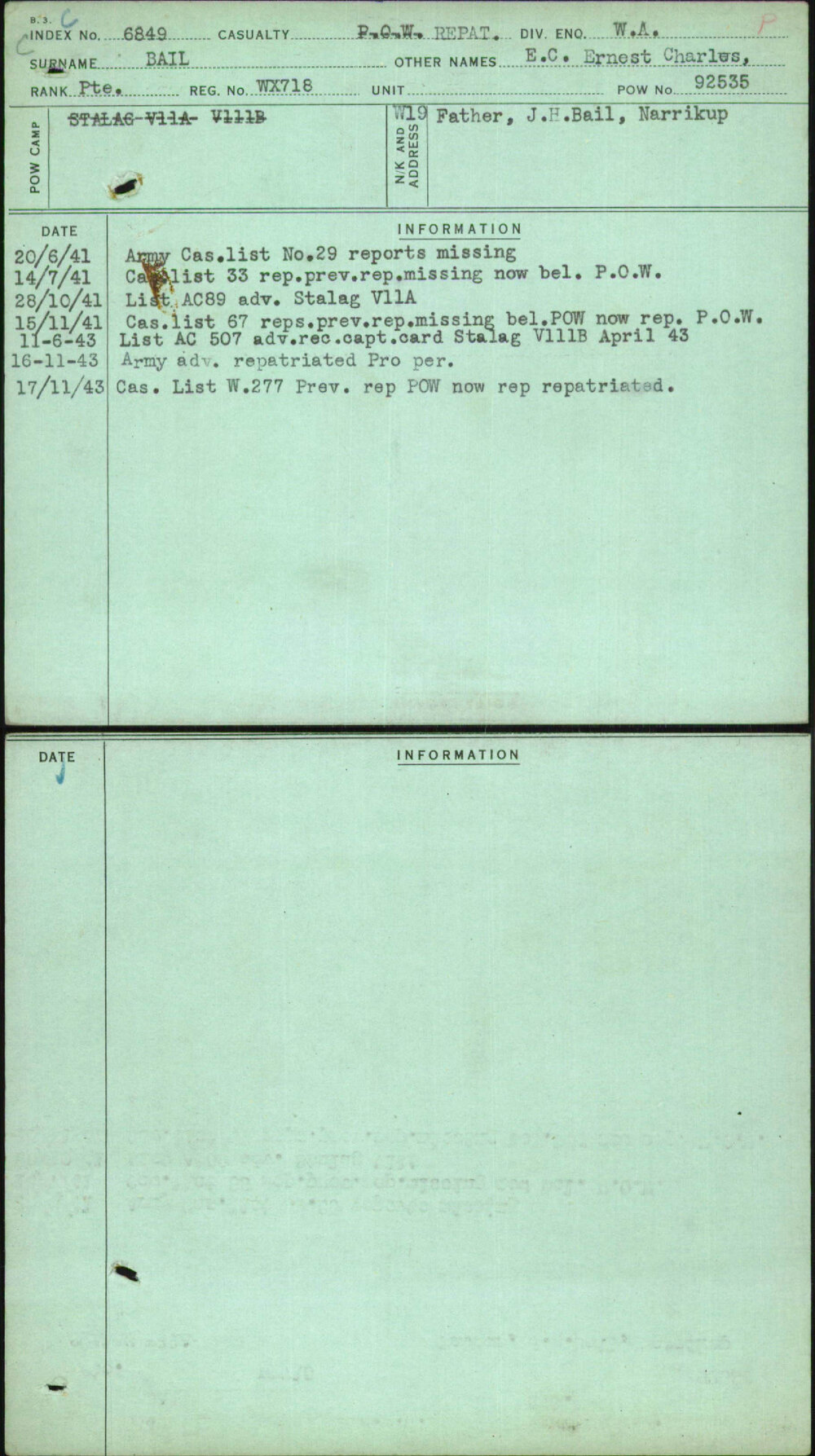 Bail, E C Ernest Charles, WX718