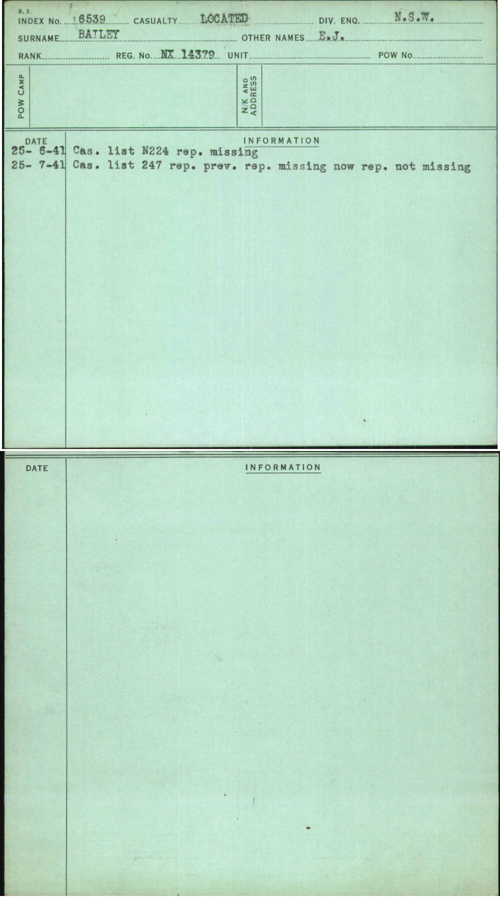 Bailey, E J, NX14379