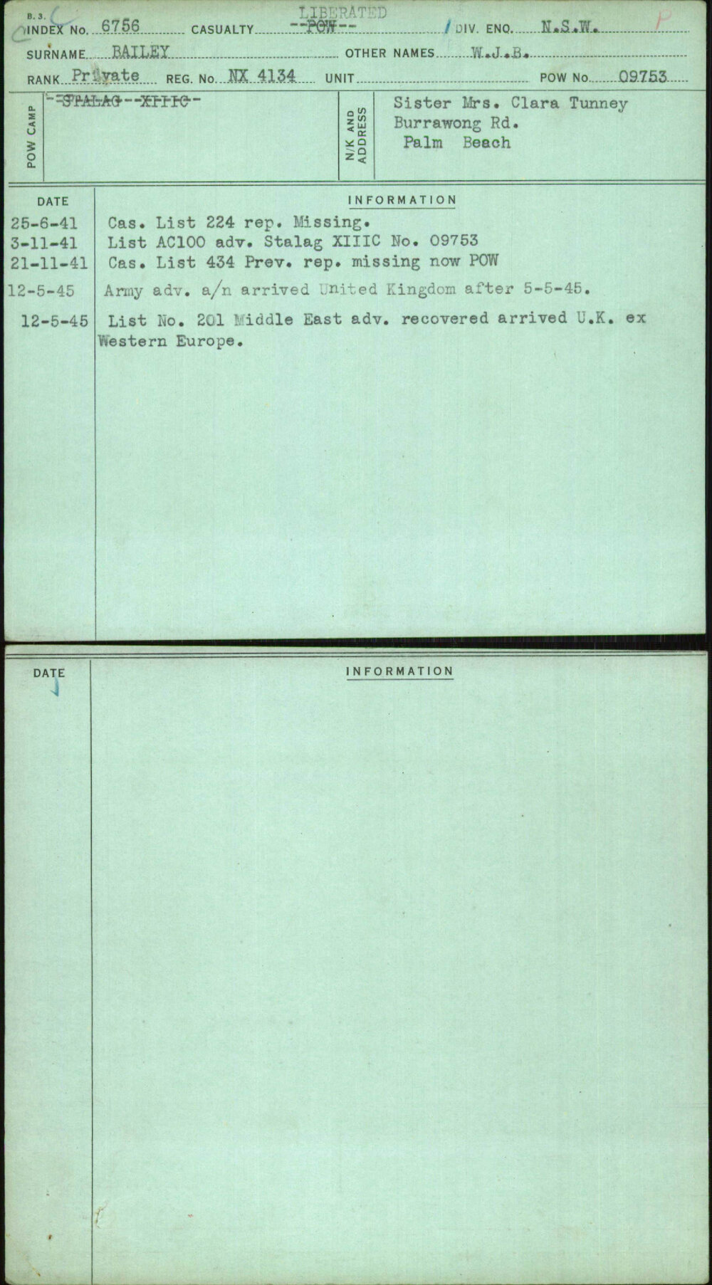 Bailey, W J B, NX4134