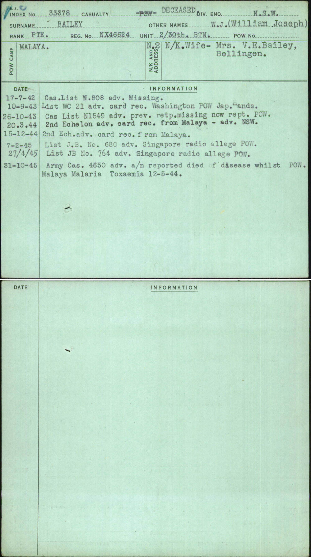 Bailey, W J (William Joseph), NX46624