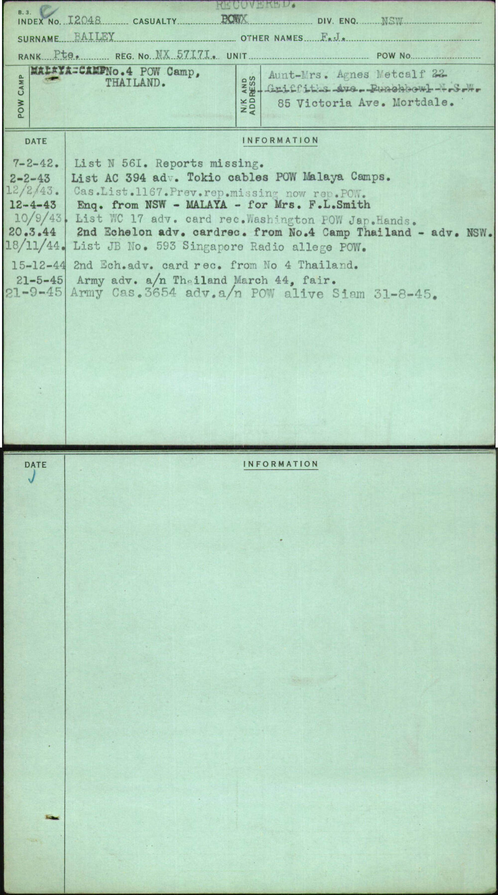 Bailey, F J, NX57171