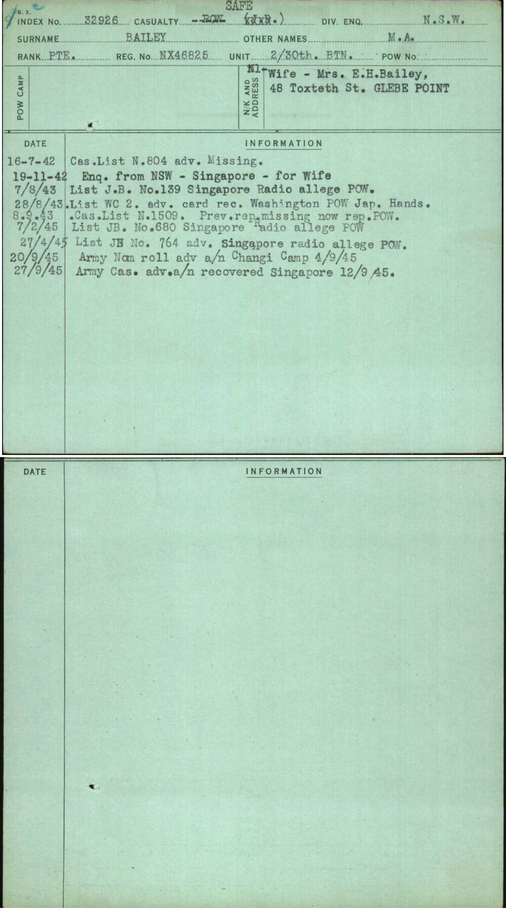 Bailey, M A, NX46825