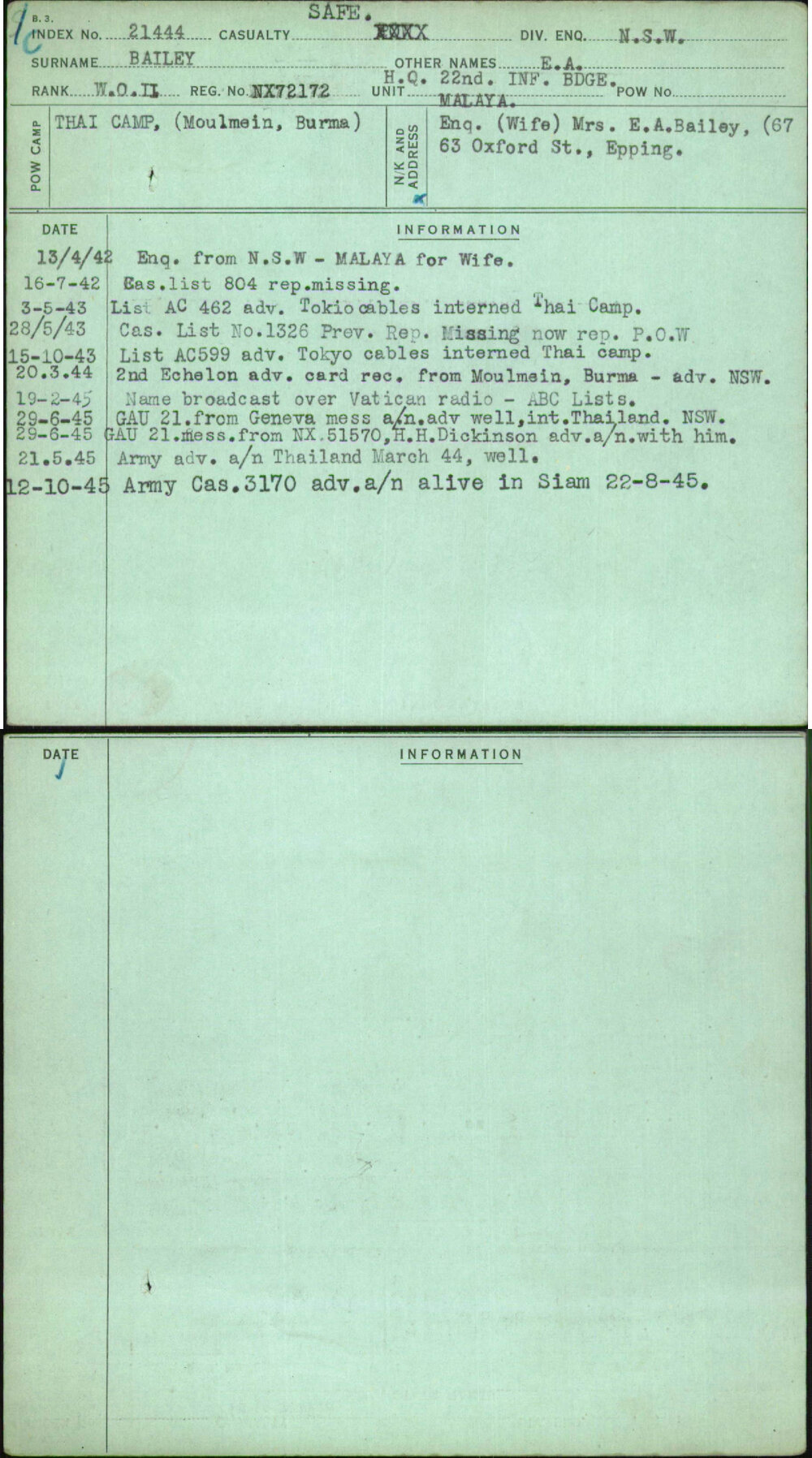 Bailey, E A, NX72172