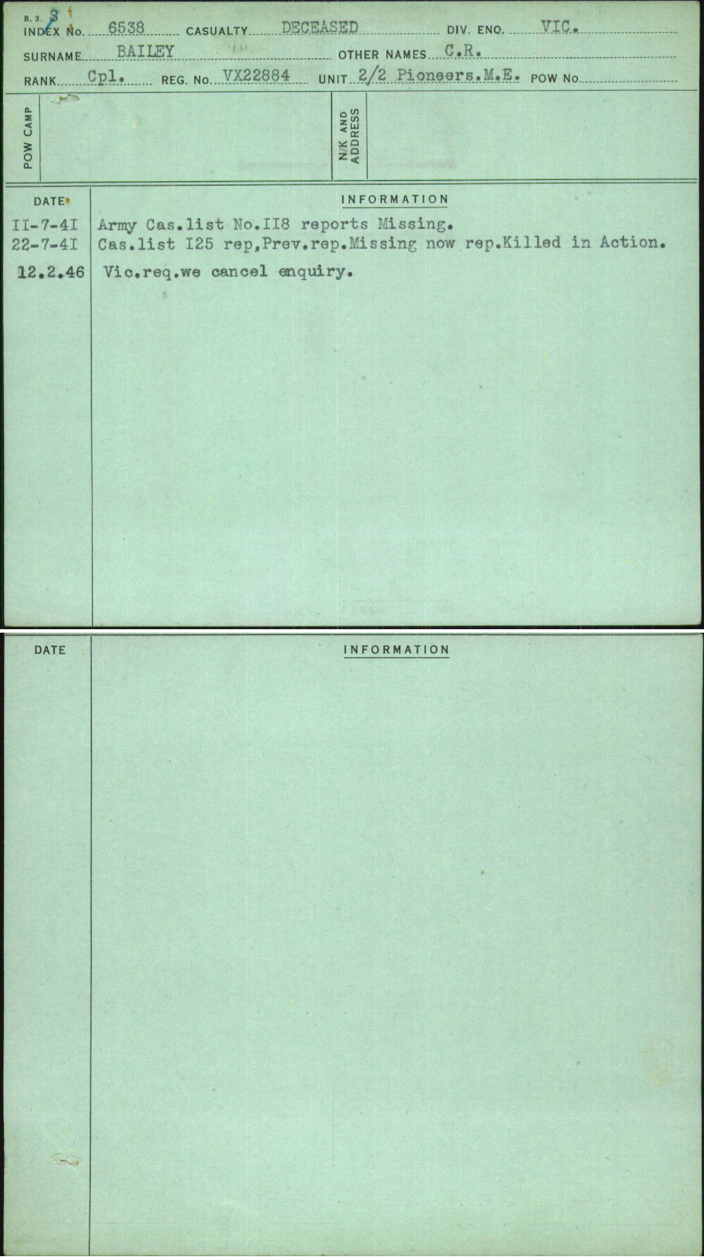 Bailey, C R, VX22884