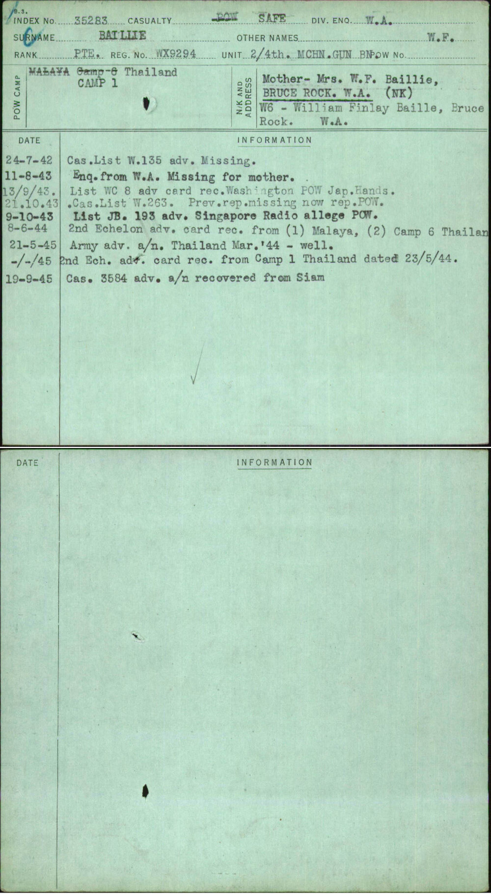 Baillie, W F, WX9294