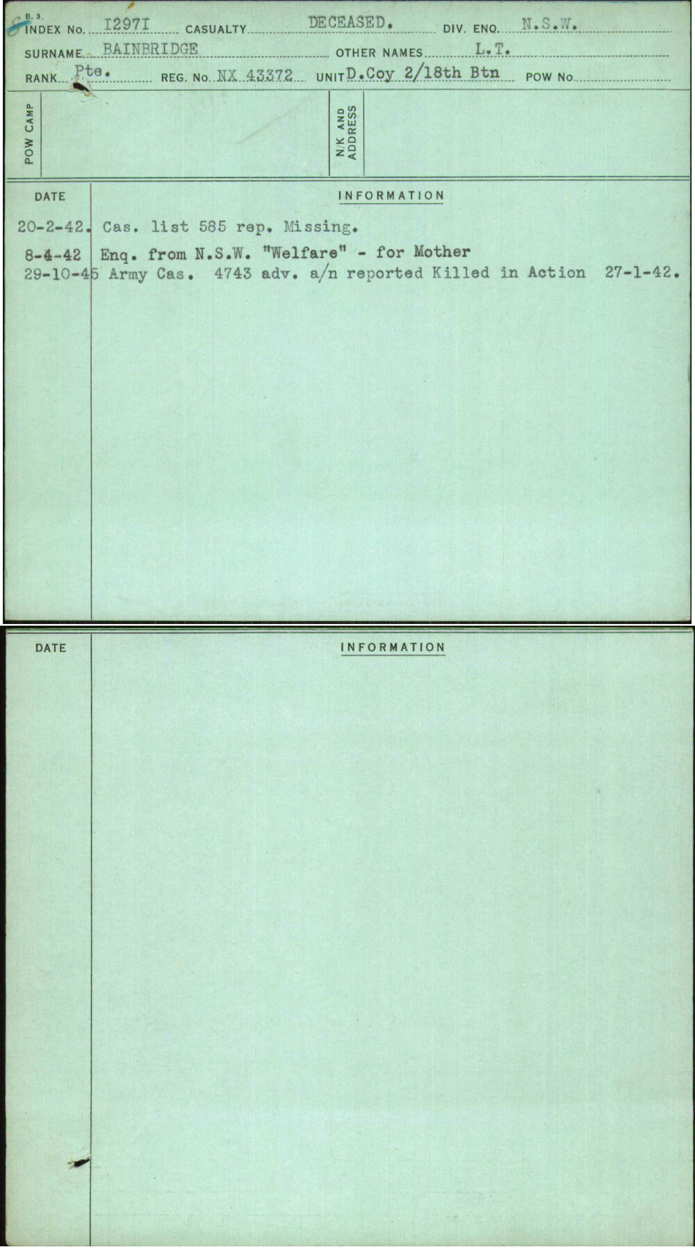 Bainbridge, L T, NX43372