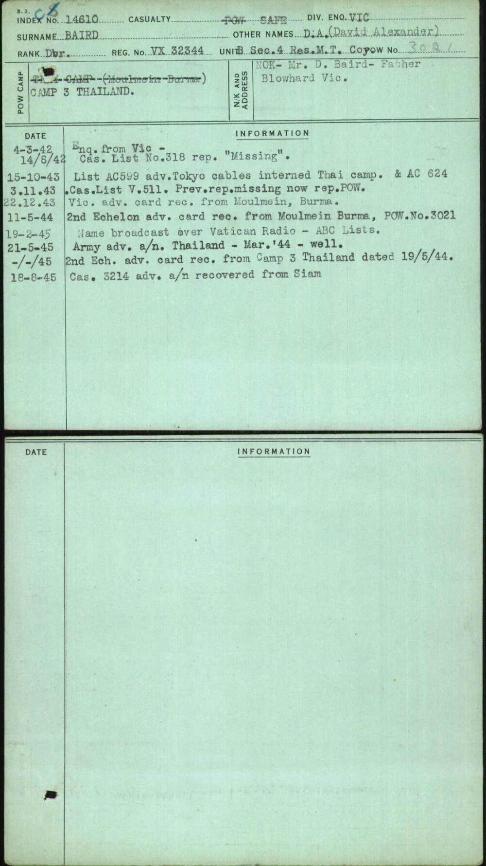Baird, D A (David Alexander), VX32344