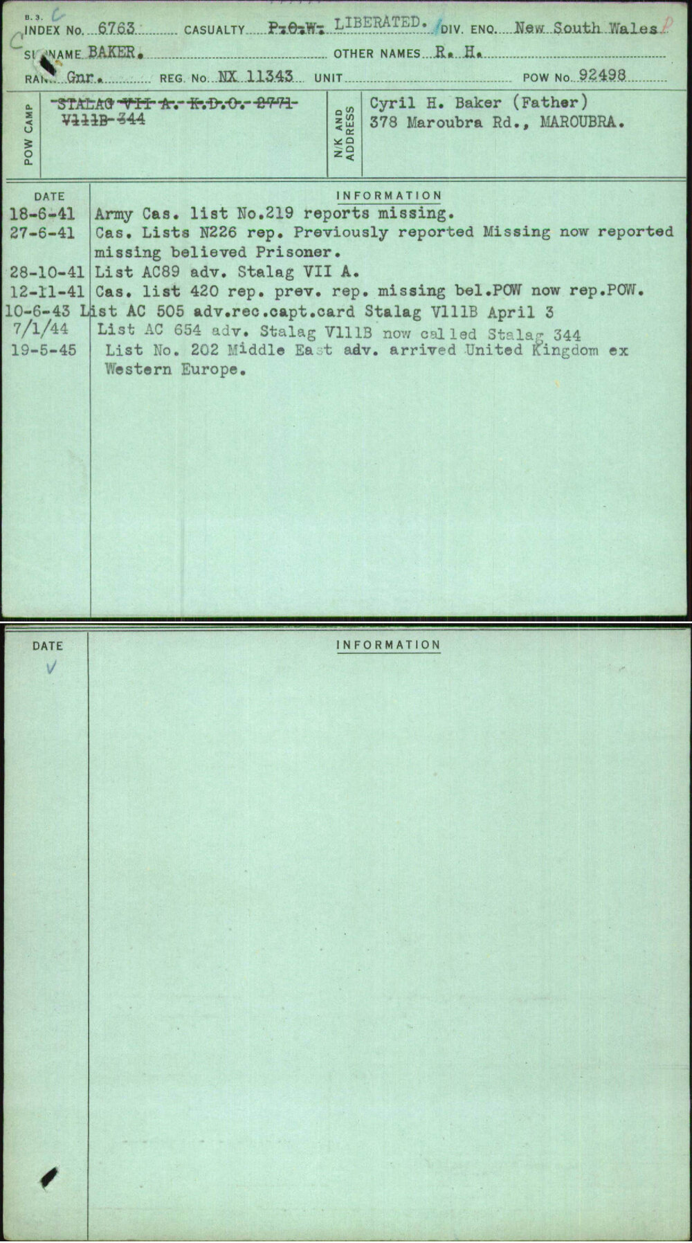 Baker, R H, NX11343