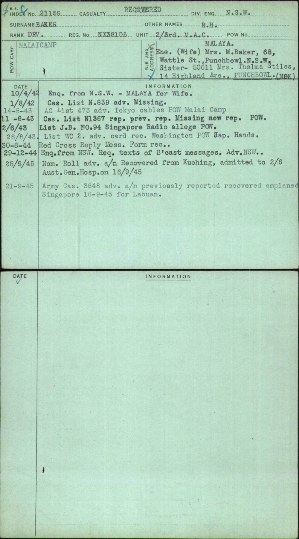Baker, R H, NX38105