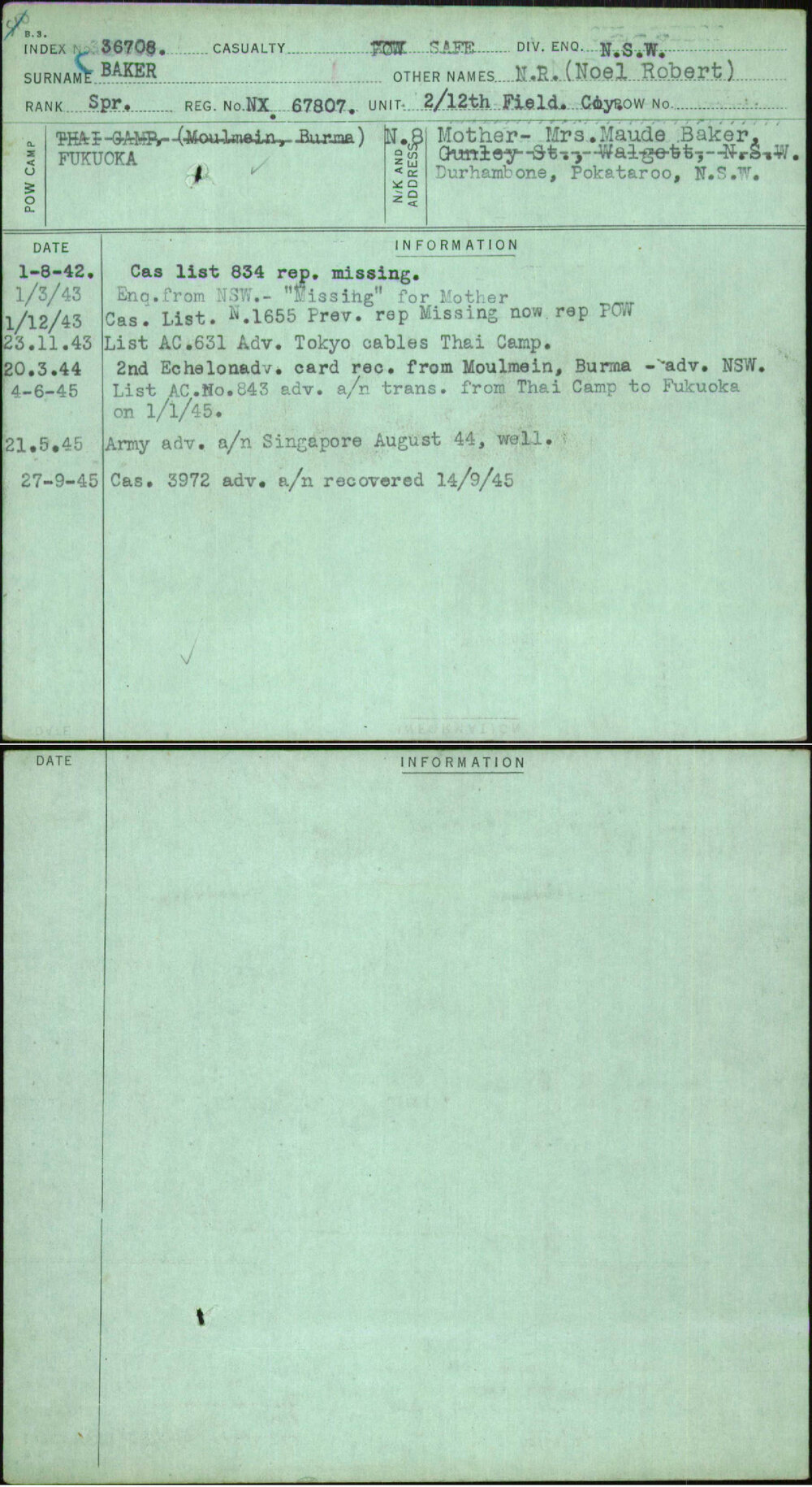 Baker, N R (Noel Robert), NX67807