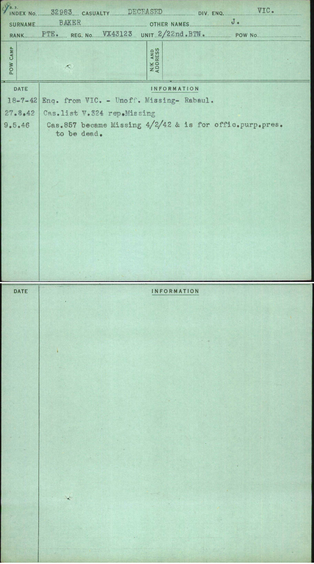 Baker, J, VX43123