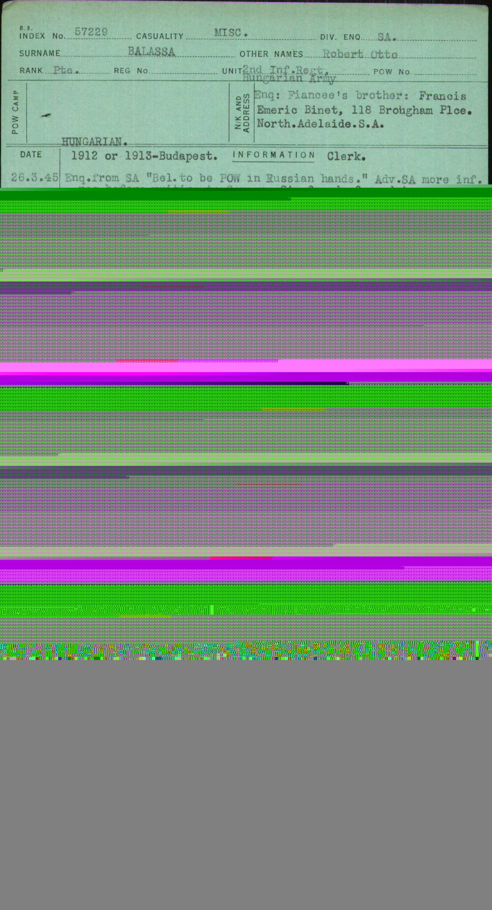 Balassa, Robert Otto, [No Service Number]