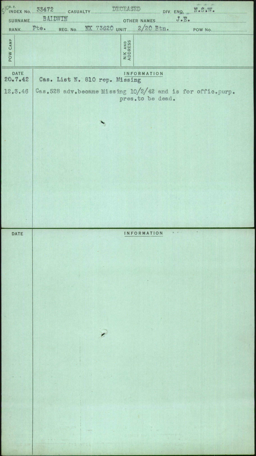 Baldwin, J E, NX73620