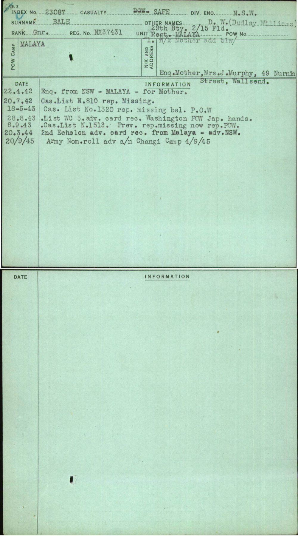 Bale, D W (Dudley Williams), NX37431