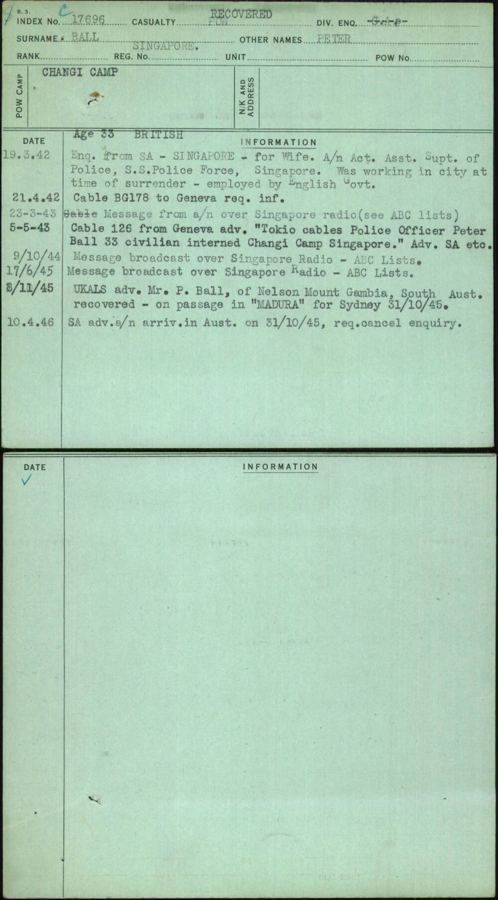 Ball, Peter, Singapore