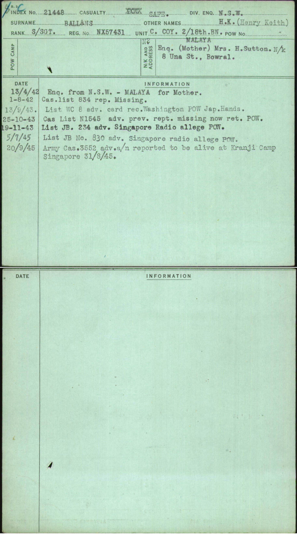 Ballans, H K (Henry Keith), NX57431