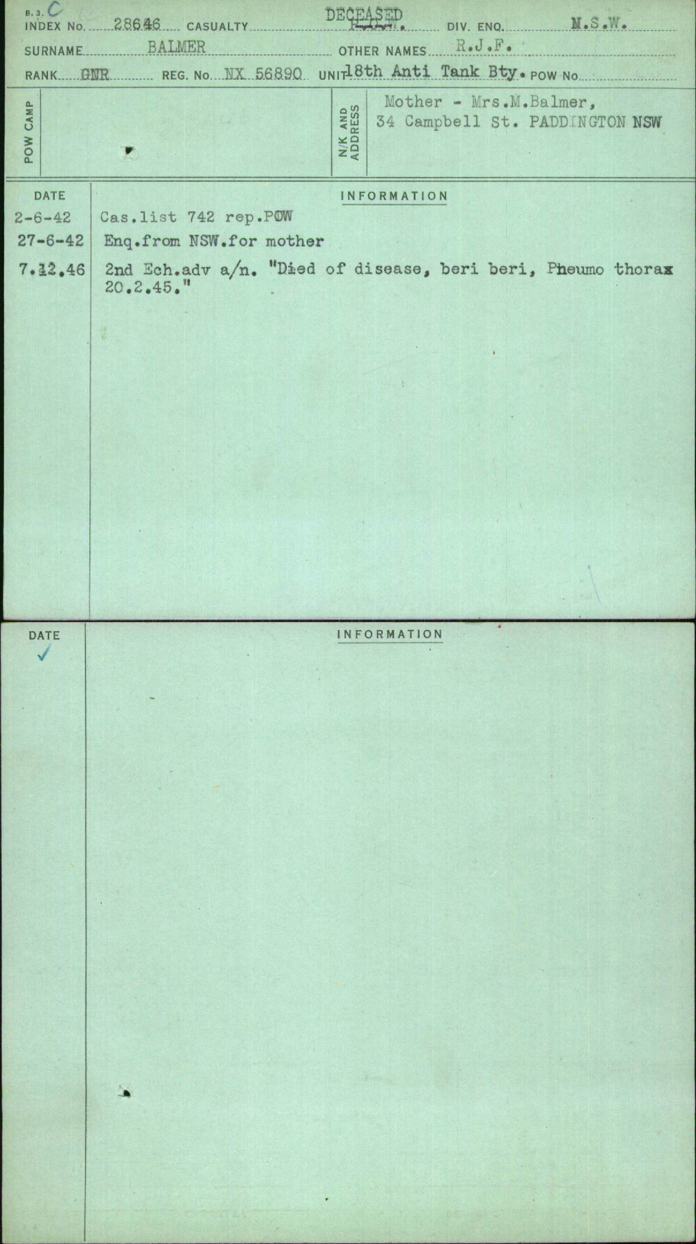 Balmer, R J F, NX56890
