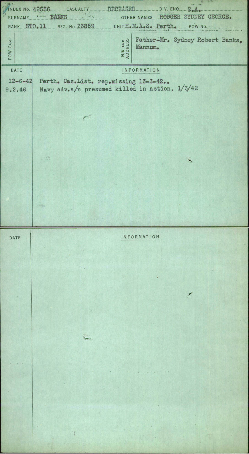 Banks, Rodger Sydney George, 23859