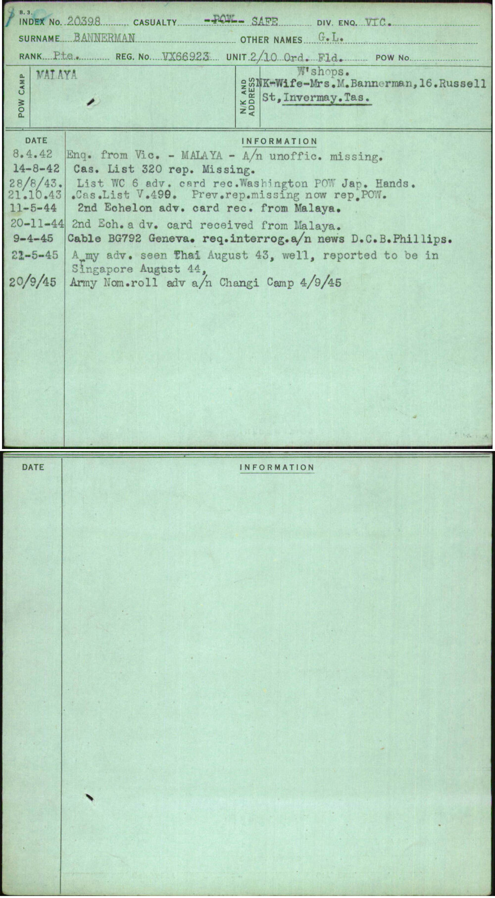 Bannerman, G L, VX66923