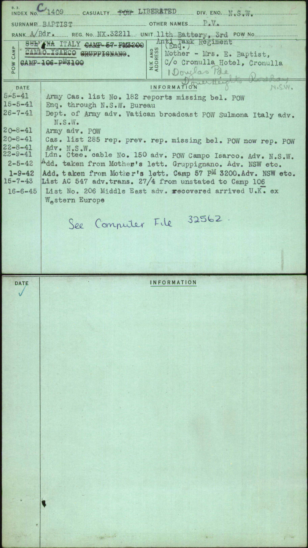 Baptist, P V, NX32211