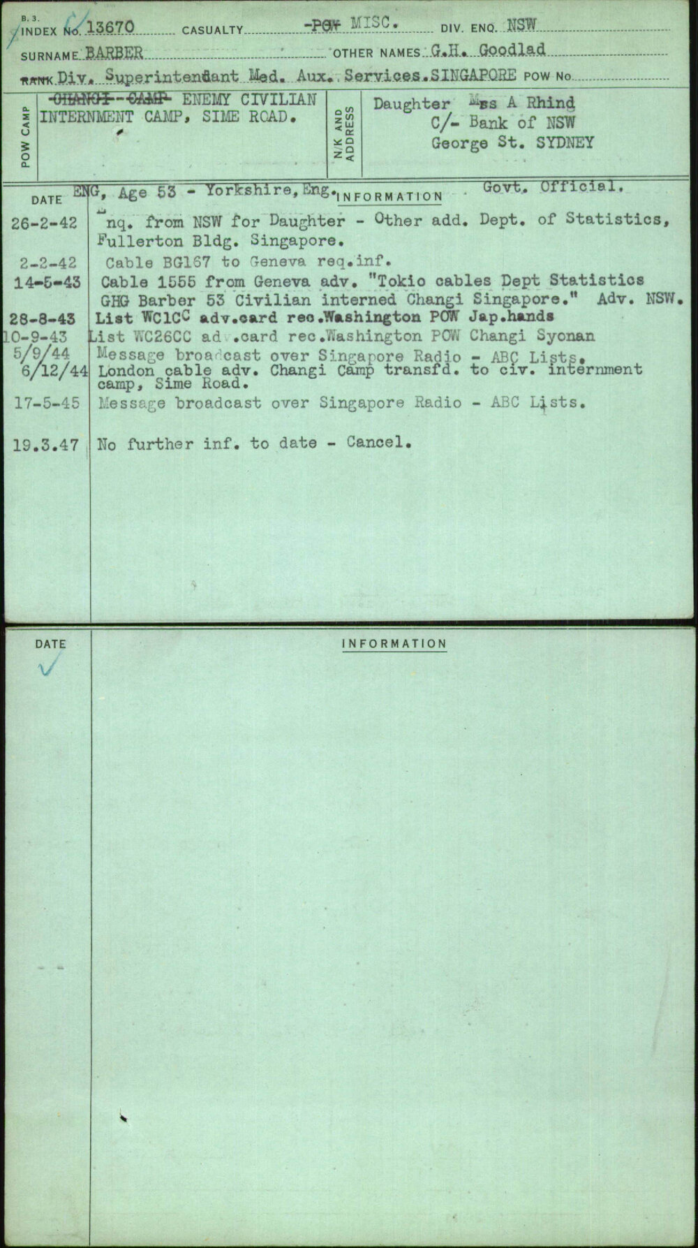 Barber, G H Goodlad, [No Service Number]