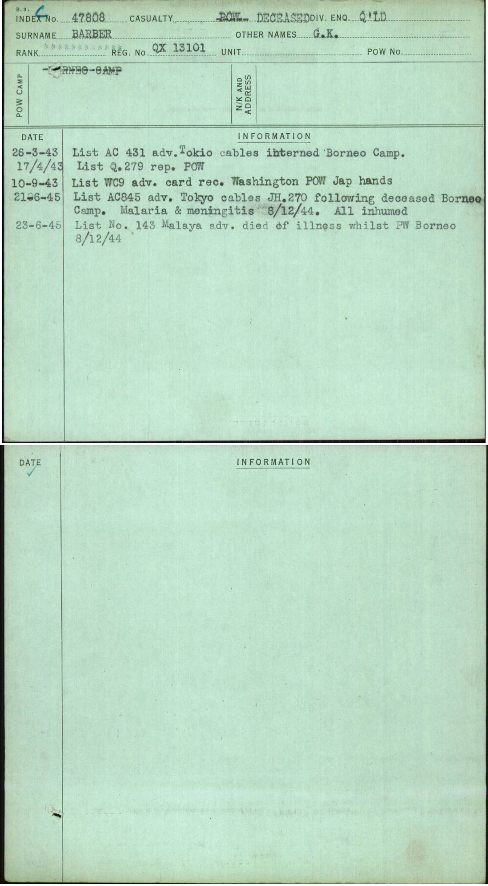 Barber, G K, QX13101