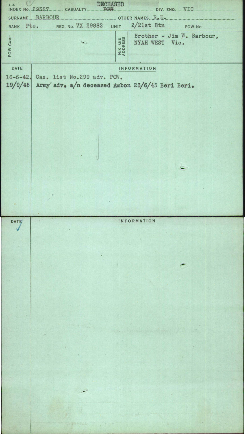 Barbour, R E, VX29882