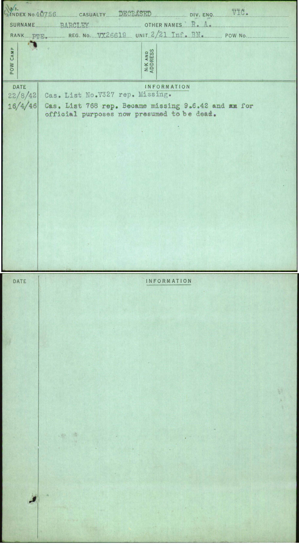 Barcley, R A, VX26619