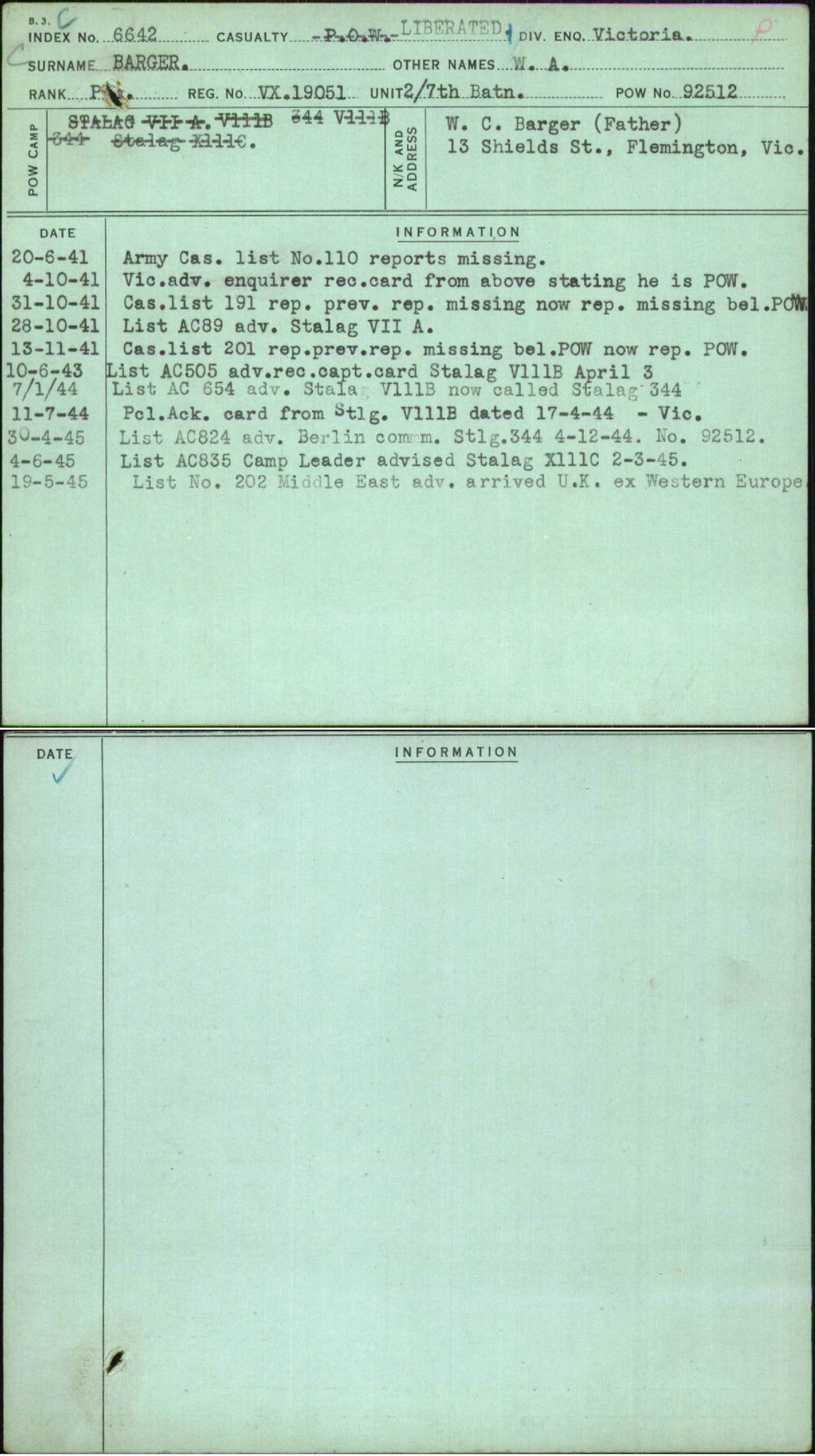 Barger, W A, VX19051