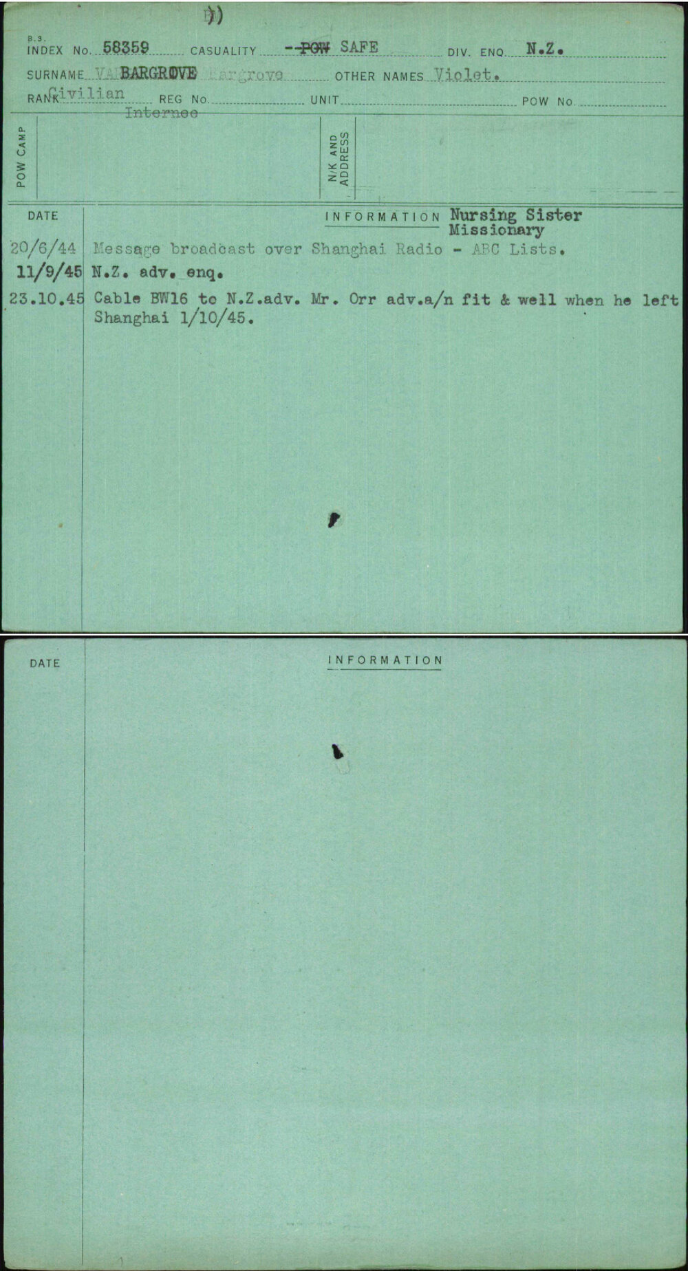 Bargrove, Violet, [No Service Number]