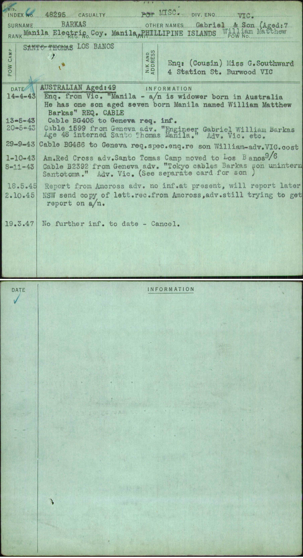 Barkas, Gabriel &amp; Son William Matthew, [No Service Number]