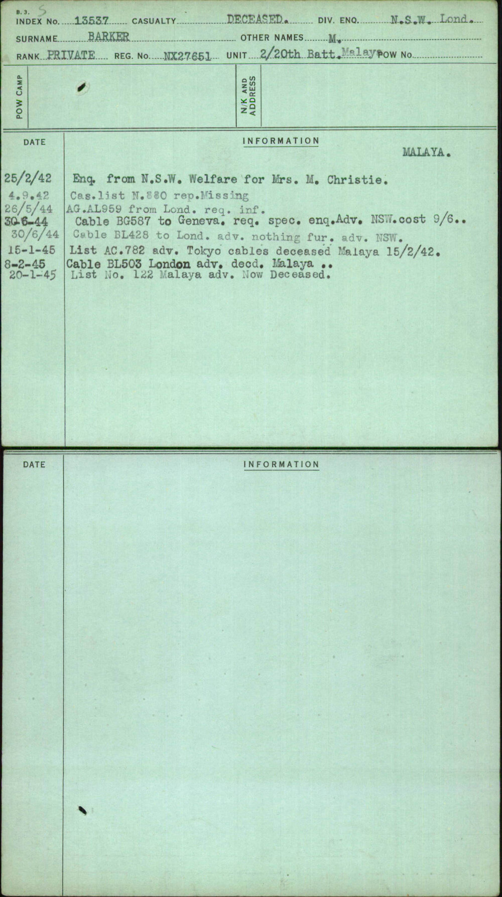 Barker, M, NX27651