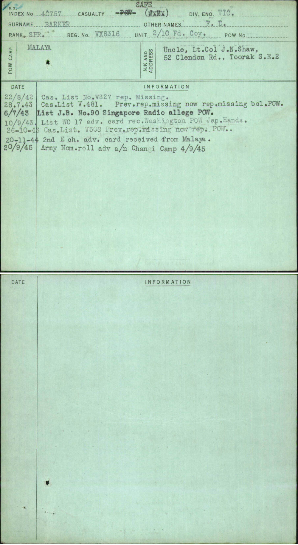 Barker, F D, VX8316