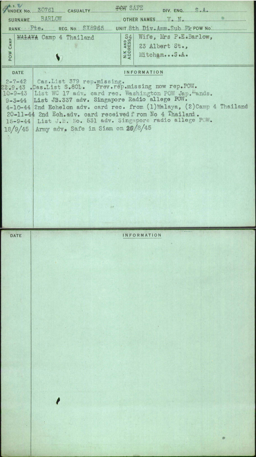 Barlow, V N, SX8965