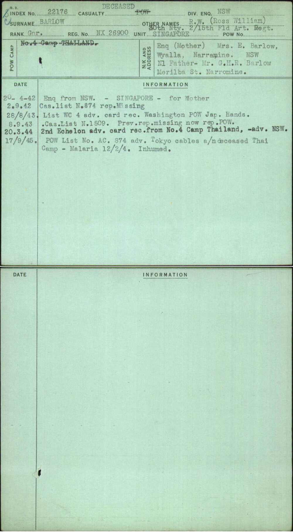 Barlow, R W (Ross William), NX26900