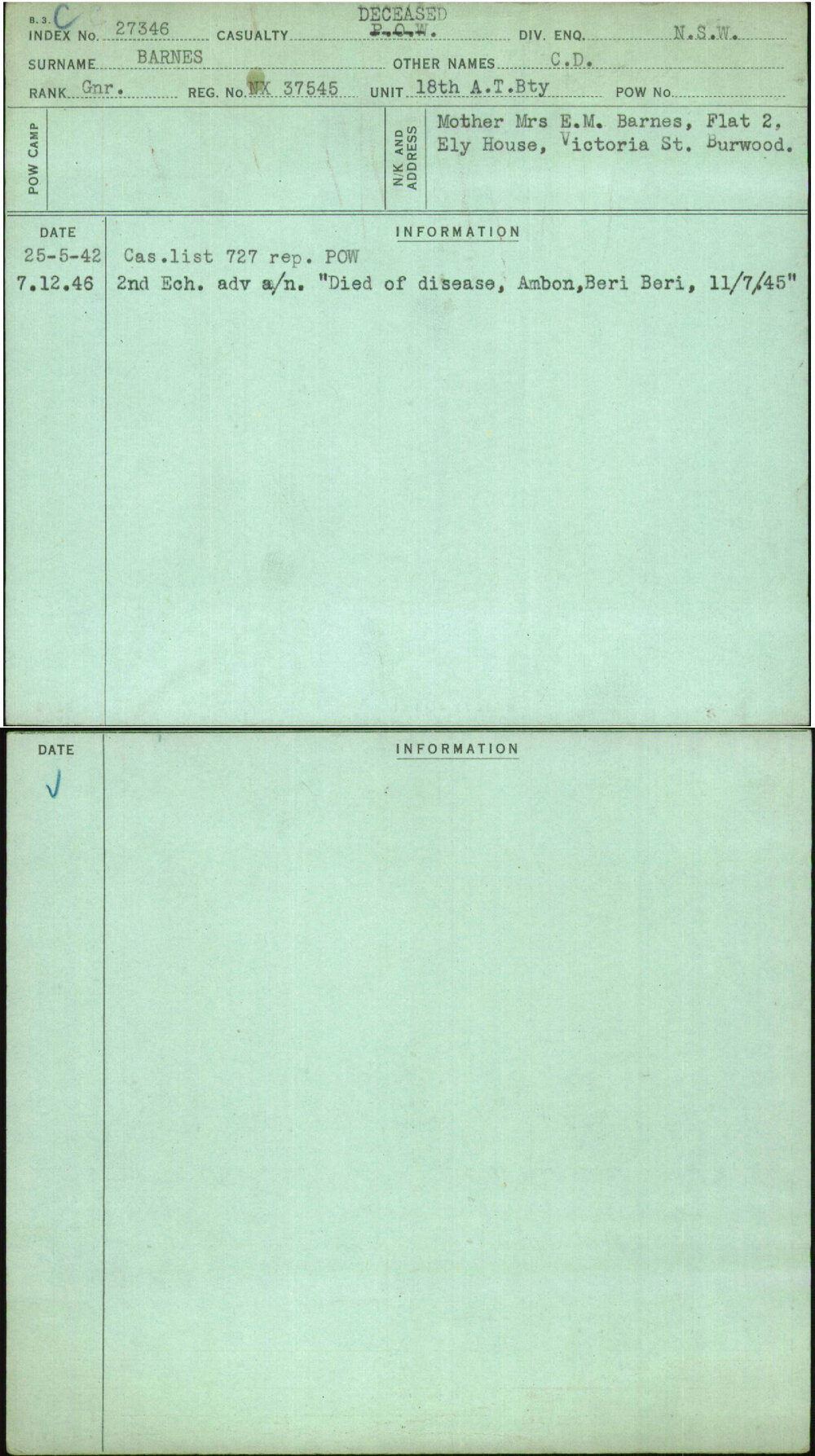 Barnes, C D, NX37545